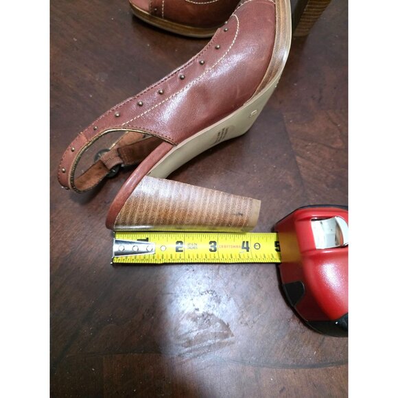Seychelles Brown Studded Leather High Heel Sandals Size 6.5 Adjustable Strap - Picture 6 of 10